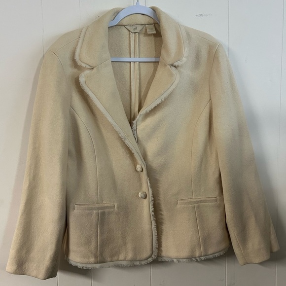 J. Jill, Size M, 100% Wool Cream Blazer, Made In Turkey, button snap front - Picture 1 of 7